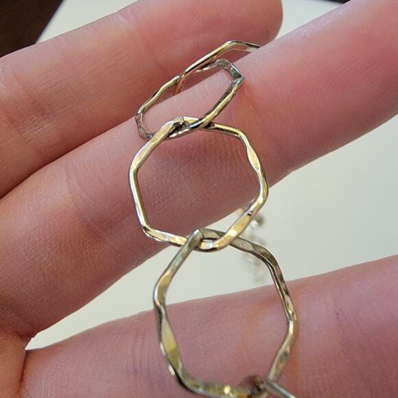 Modern Geometric Gold Tone Necklace with Open Hexagon Links Adjustable 18 to 22 - Picture 8 of 10